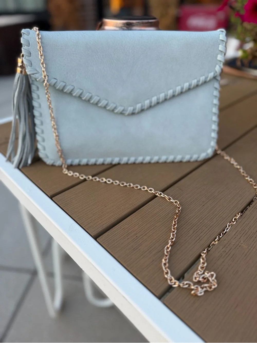 Light Blue Envelope Crossbody Bag with Tassel